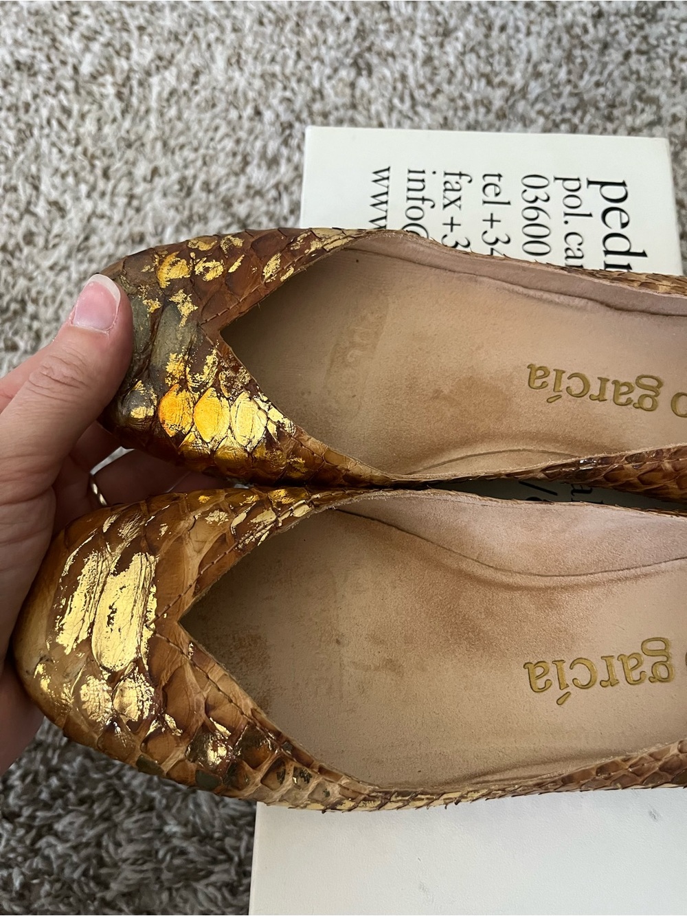Pedro Garcia Gold & Brown Python Ivette Ballet Flats Women's Size 38/8 US - Picture 9 of 12